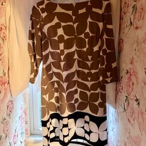 London Times Brown and White Long Sleeve Dress